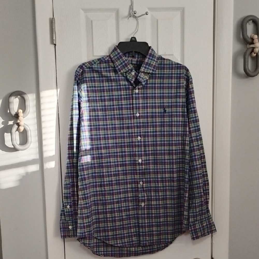 🚨B2G1 POLO RALPH LAUREN Yelluw Green Blue Plaid Long Sleeve Button Down Shirt